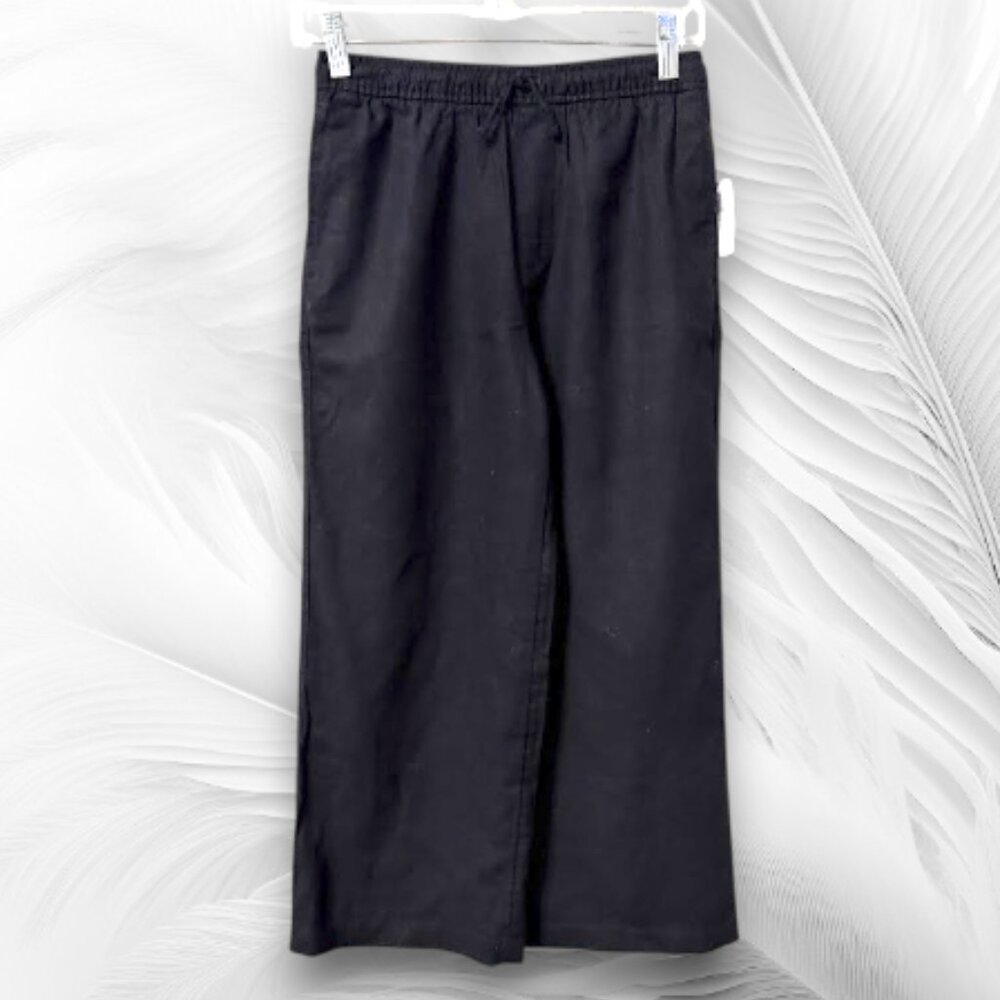 Old Navy Black Linen Blend Wide Leg Pants Size L 10-12 Elastic Waist NWT